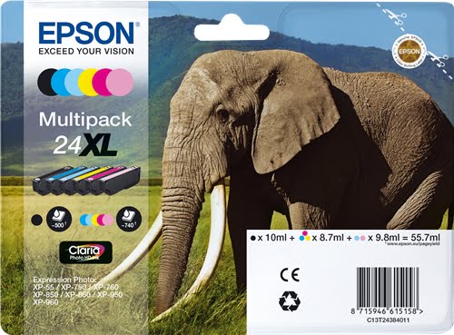 Epson T2438 (24XL) Pack de 6 Tinteiros Originais - C13T24384011 1 Epson T2438 (24XL) Pack de 6 Tinteiros Originais - C13T24384011 1
