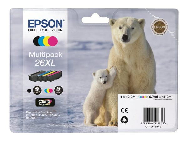 Epson T2636 (26XL) Pack de 4 Tinteiros Originais - C13T26364010 1 Epson T2636 (26XL) Pack de 4 Tinteiros Originais - C13T26364010 1